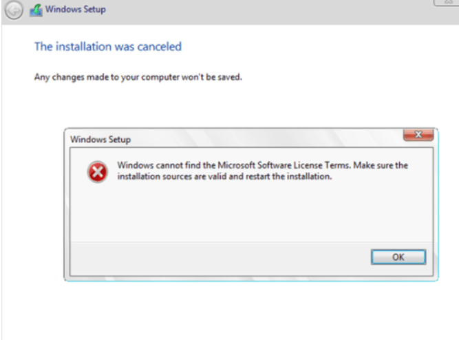 Could Not Find License Agreement Windows Install Error