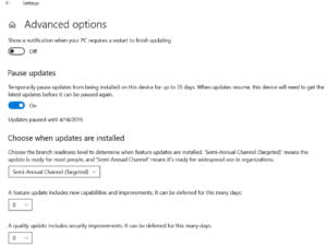 pause windows 10 updates