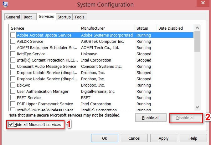 services configuration