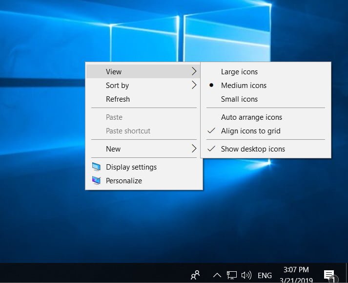 show desktop icons in windows 10