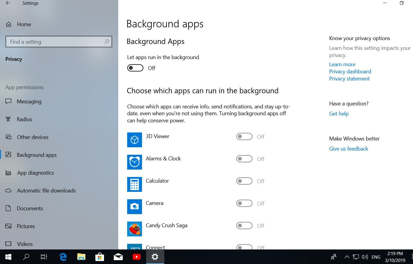 turn off background apps in Windows 10