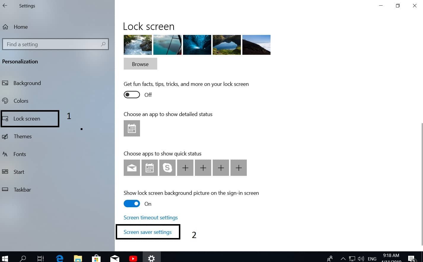 how to set screen saver on windows 10