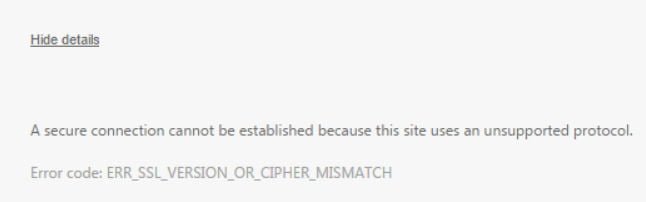 ERR SSL VERSION OR CIPHER MISMATCH