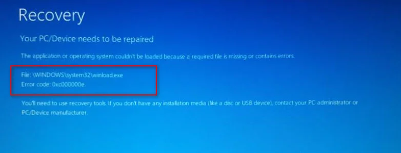 How to fix error code 0xc000000e winload.exe in Windows 10