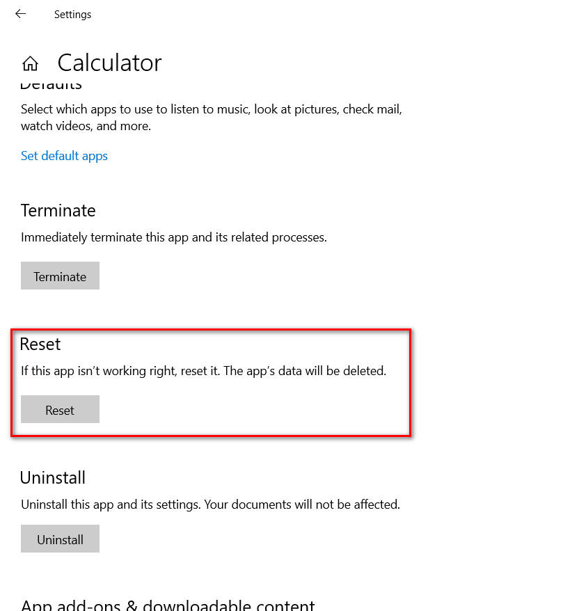  calculator not working in Windows 10