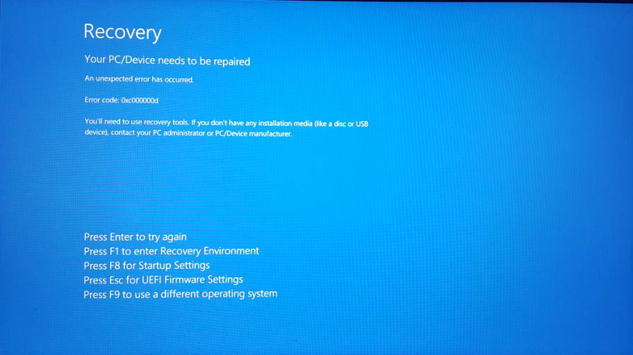 0xc000000d error in Windows 10