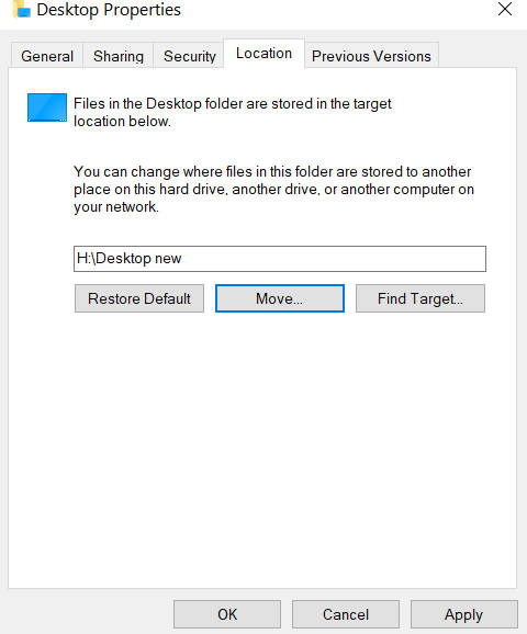 How to change desktop location 