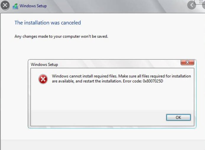 código de error de instalación de Windows