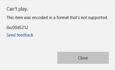 missing codec 0xc00d5212 mov