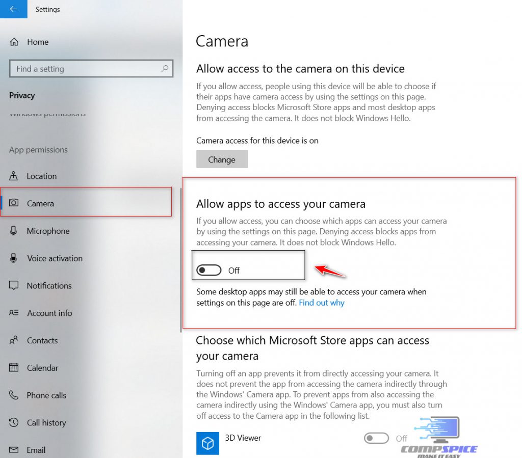 How to enable the webcam on a Windows 10 laptop or PC Compspice