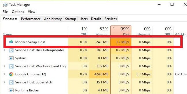 what is modern setup host high disk