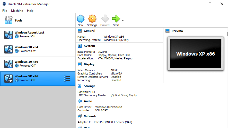 virtualbox interface windows 10